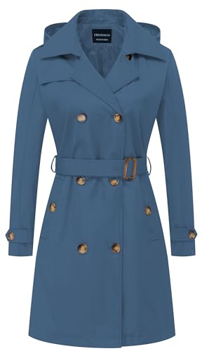 CREATMO US Womens Trench Coat Long for Women Mid Length Spring Double Breasted Duster Slim Full Maxi Overcoat Dark Blue S - Image 1