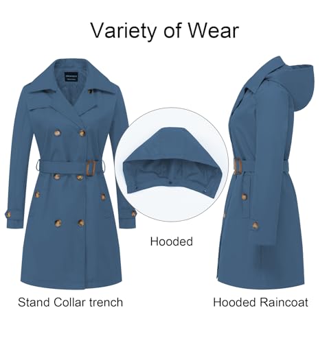 CREATMO US Womens Trench Coat Long for Women Mid Length Spring Double Breasted Duster Slim Full Maxi Overcoat Dark Blue S - Image 3