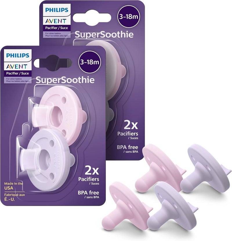 Avent Philips Avent Soothie Orthodontic Baby Pacifiers, 100% Silicone Pacifiers, One Piece, BPA-Free, for Babies 3-18 Months, 4 Pack - Image 1