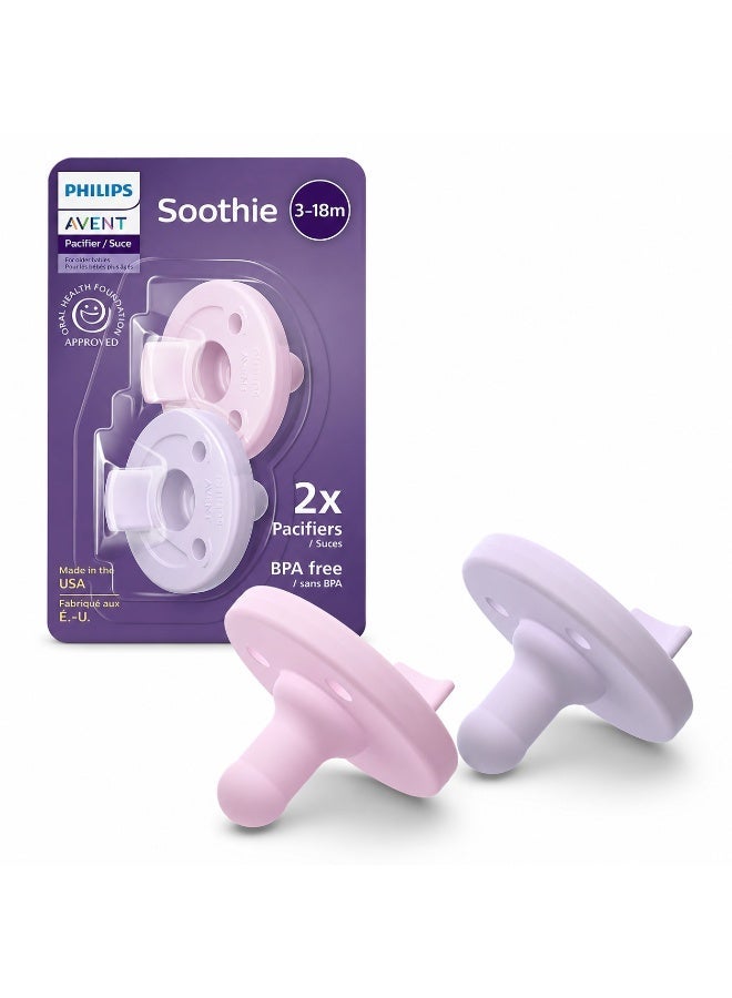 Avent Philips Avent Soothie Orthodontic Baby Pacifiers, 100% Silicone Pacifiers, BPA-Free, for Babies 3-18 Months, 2 pieces - Image 1