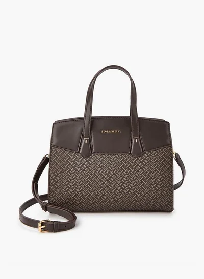 Flora Bella By Shoexpress Monogram Print Tote Bag with Double Handle and Zip Closure