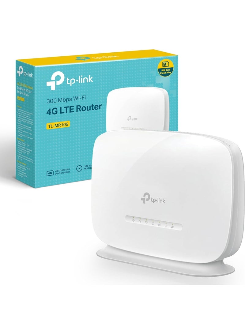 TP-Link TL-MR105 N300Mbps WiFi 4G Router, 4G Cat4 LTE Network, Ethernet Port, 4G Router with Sim Slot, Mobil WiFi Router, Sim Card Router, TP-Link WiFi Router, External Antenna Ports, Plug & Play - Image 1