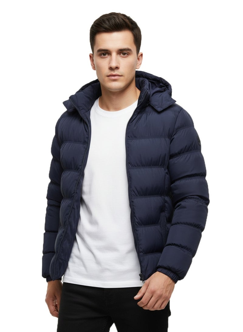 WATERPROOF Winter Puffer Zipped Jacket With Removable Hood - Image 1