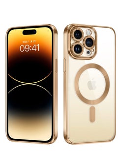 Magnetic Case for iPhone 14 Pro Max Compatible with Magsafe, Clear Transparent iPhone 14 Pro Max Case Slim Cover Full Body Protective Phone Cases for iPhone 14 Pro Max 6.7 Inch, Clear/Gold