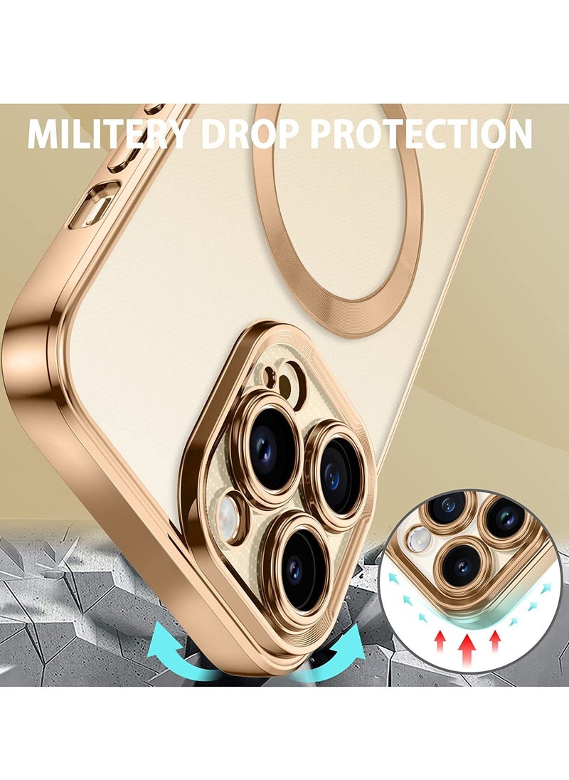 ELTRAZONE - Magnetic Case for iPhone 14 Pro Max Compatible with Magsafe, Clear Transparent iPhone 14 Pro Max Case Slim Cover Full Body Protective Phone Cases for iPhone 14 Pro Max 6.7 Inch, Clear/Gold - Image 1