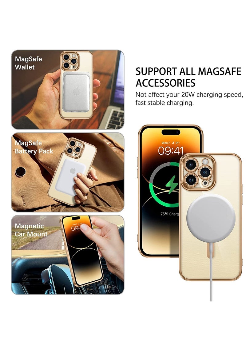 ELTRAZONE - Magnetic Case for iPhone 14 Pro Max Compatible with Magsafe, Clear Transparent iPhone 14 Pro Max Case Slim Cover Full Body Protective Phone Cases for iPhone 14 Pro Max 6.7 Inch, Clear/Gold - Image 1