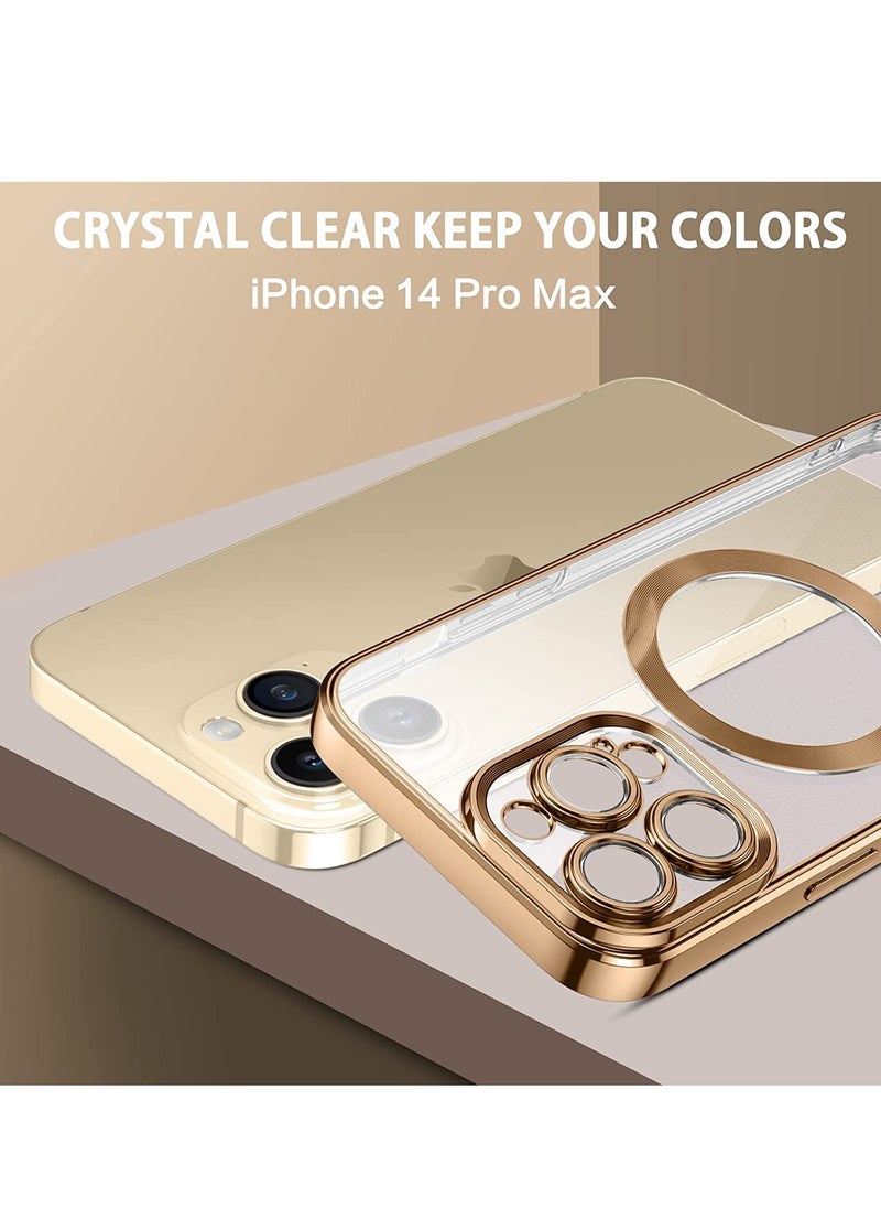 ELTRAZONE - Magnetic Case for iPhone 14 Pro Max Compatible with Magsafe, Clear Transparent iPhone 14 Pro Max Case Slim Cover Full Body Protective Phone Cases for iPhone 14 Pro Max 6.7 Inch, Clear/Gold - Image 1