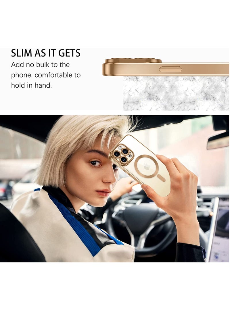 ELTRAZONE - Magnetic Case for iPhone 14 Pro Max Compatible with Magsafe, Clear Transparent iPhone 14 Pro Max Case Slim Cover Full Body Protective Phone Cases for iPhone 14 Pro Max 6.7 Inch, Clear/Gold - Image 1