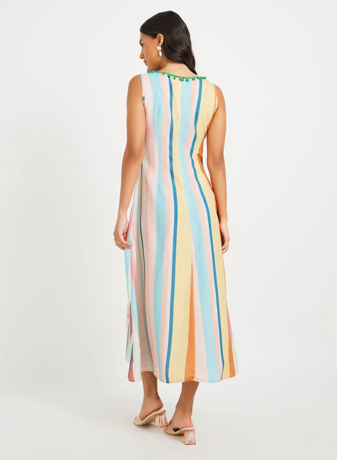 Take Two Striped Sleeveless Midi Dress