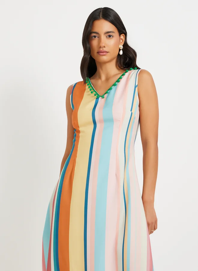 Take Two Striped Sleeveless Midi Dress