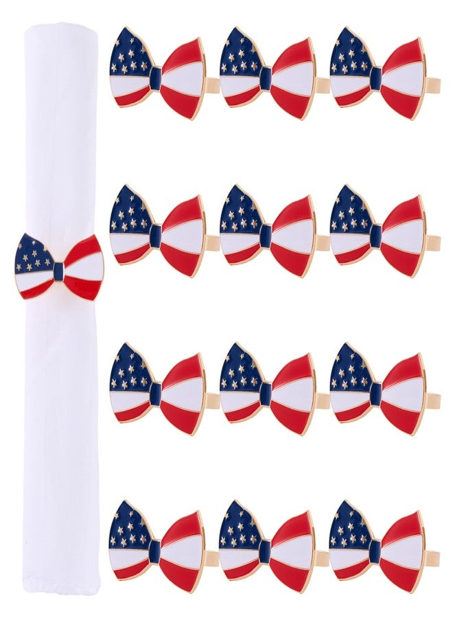 APTWOW 4th of July Patriotic Napkin Rings Set of 12, Gold Bow Napkin Holder for 250th Anniversary Independence Day Napkin Ring America Napkin Ring for Dining Table Decor - Image 1
