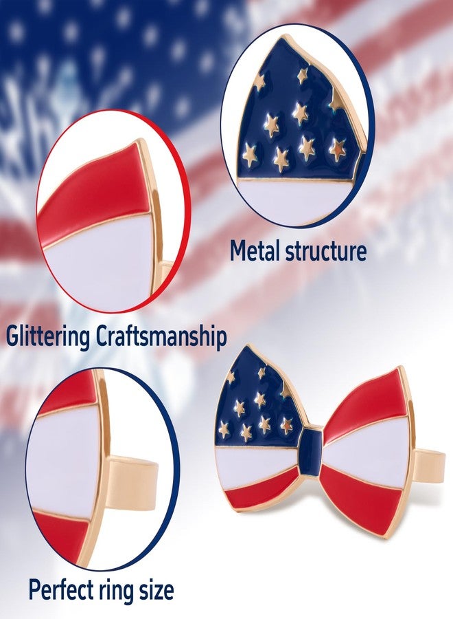 APTWOW 4th of July Patriotic Napkin Rings Set of 12, Gold Bow Napkin Holder for 250th Anniversary Independence Day Napkin Ring America Napkin Ring for Dining Table Decor - Image 3