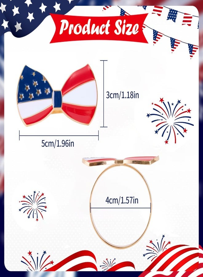 APTWOW 4th of July Patriotic Napkin Rings Set of 12, Gold Bow Napkin Holder for 250th Anniversary Independence Day Napkin Ring America Napkin Ring for Dining Table Decor - Image 2