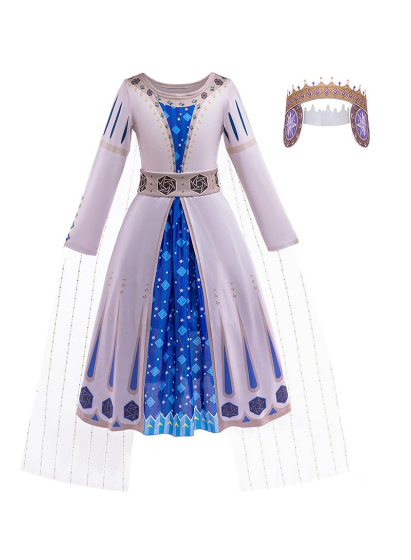 KASTWAVE Wish Asha Costume Girls Princess Dress with Tiara Crown, Princess Dress up Clothes for Girl, Cosplay Outfits with Accessories Kids Dress Up Christmas Party(4-5 Y) - Image 1