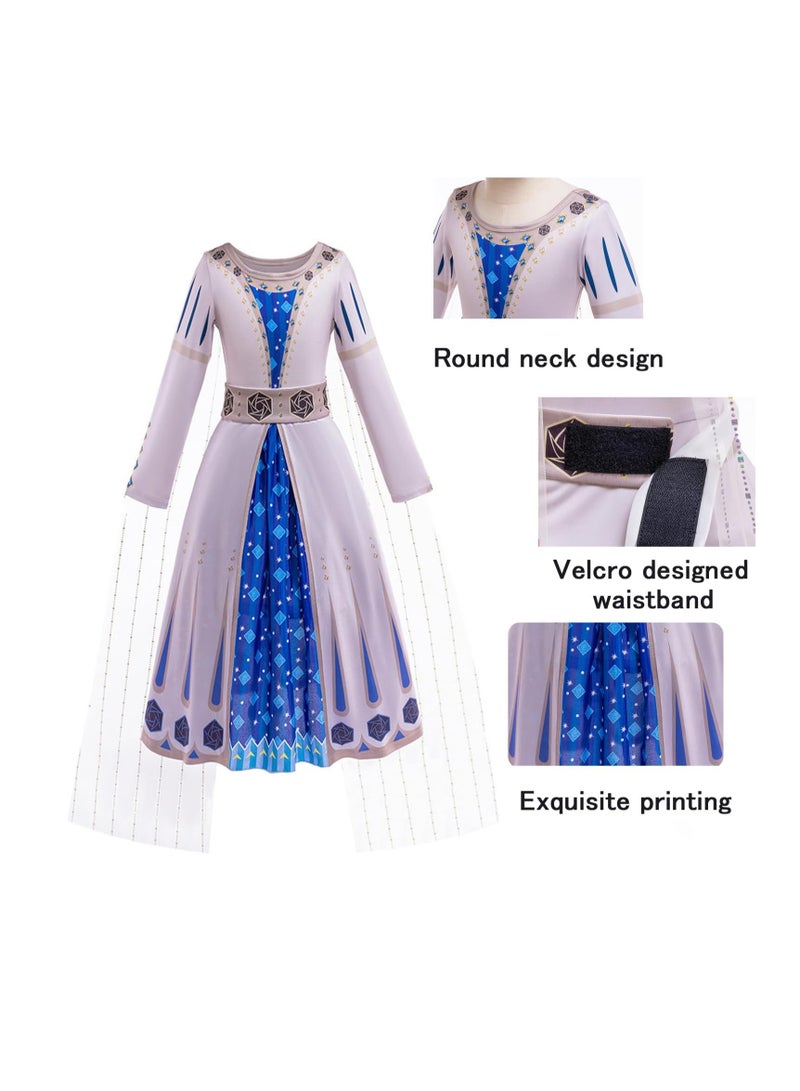 KASTWAVE Wish Asha Costume Girls Princess Dress with Tiara Crown, Princess Dress up Clothes for Girl, Cosplay Outfits with Accessories Kids Dress Up Christmas Party(4-5 Y) - Image 2