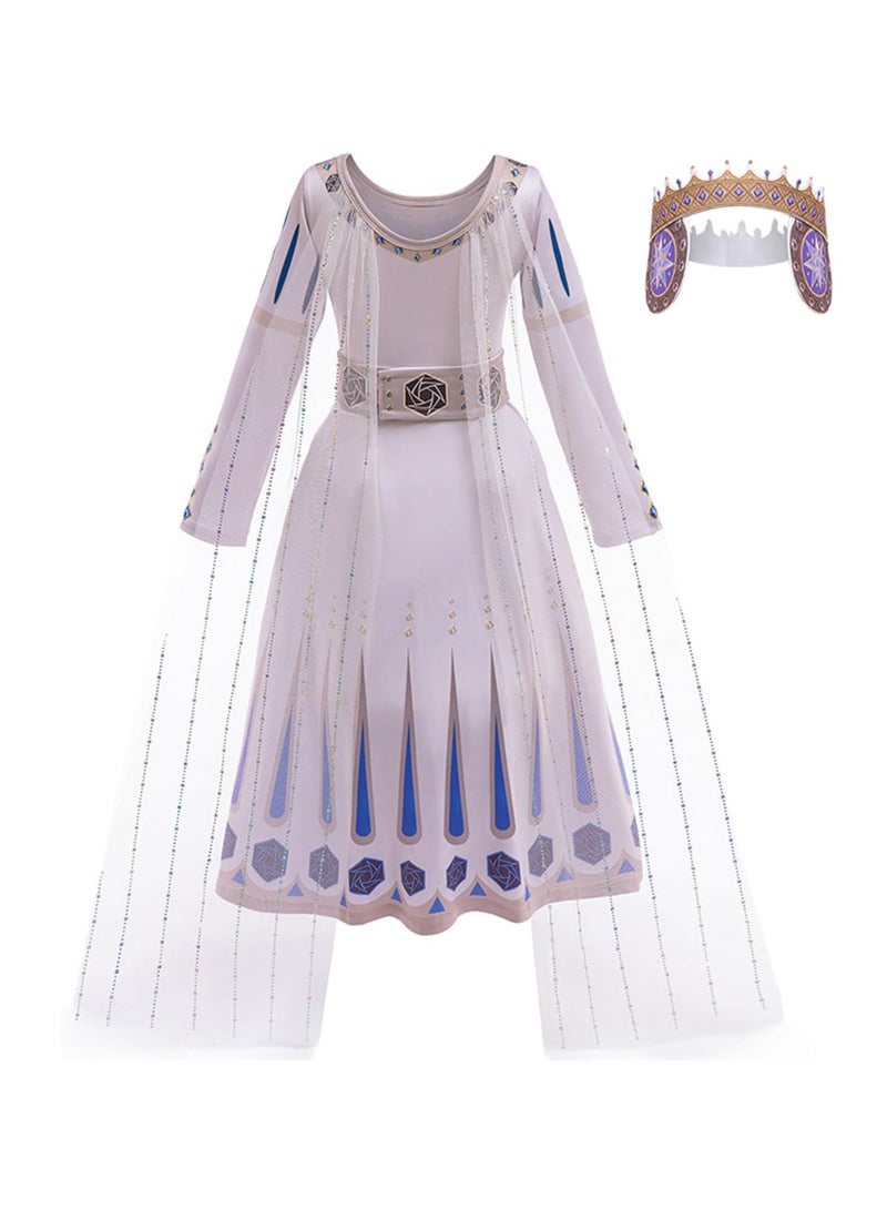 KASTWAVE Wish Asha Costume Girls Princess Dress with Tiara Crown, Princess Dress up Clothes for Girl, Cosplay Outfits with Accessories Kids Dress Up Christmas Party(4-5 Y) - Image 4
