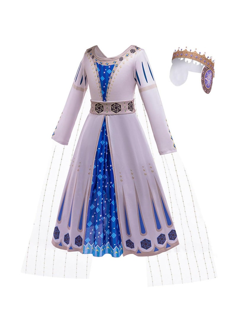 KASTWAVE Wish Asha Costume Girls Princess Dress with Tiara Crown, Princess Dress up Clothes for Girl, Cosplay Outfits with Accessories Kids Dress Up Christmas Party(4-5 Y) - Image 5