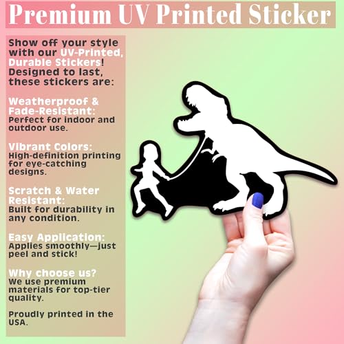 KCD Girl Leading T-Rex Dinosaur Vinyl Decal Sticker | White | 7 x 4.6 inches | for Cars, Trucks, Vans, SUVs, Laptops, Walls, Windows, Cups | KCD2149 - Image 3