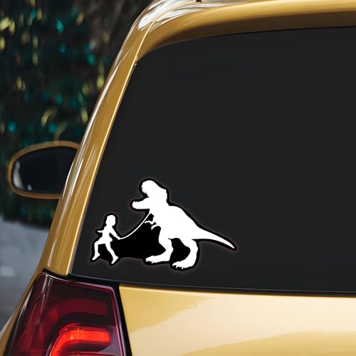 KCD Girl Leading T-Rex Dinosaur Vinyl Decal Sticker | White | 7 x 4.6 inches | for Cars, Trucks, Vans, SUVs, Laptops, Walls, Windows, Cups | KCD2149 - Image 5