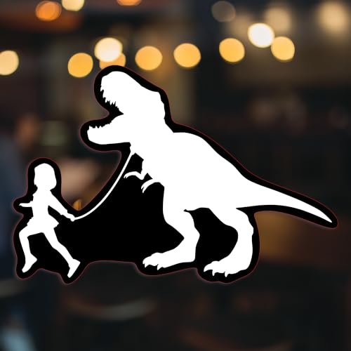 KCD Girl Leading T-Rex Dinosaur Vinyl Decal Sticker | White | 7 x 4.6 inches | for Cars, Trucks, Vans, SUVs, Laptops, Walls, Windows, Cups | KCD2149 - Image 2