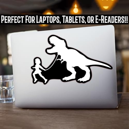 KCD Girl Leading T-Rex Dinosaur Vinyl Decal Sticker | White | 7 x 4.6 inches | for Cars, Trucks, Vans, SUVs, Laptops, Walls, Windows, Cups | KCD2149 - Image 4