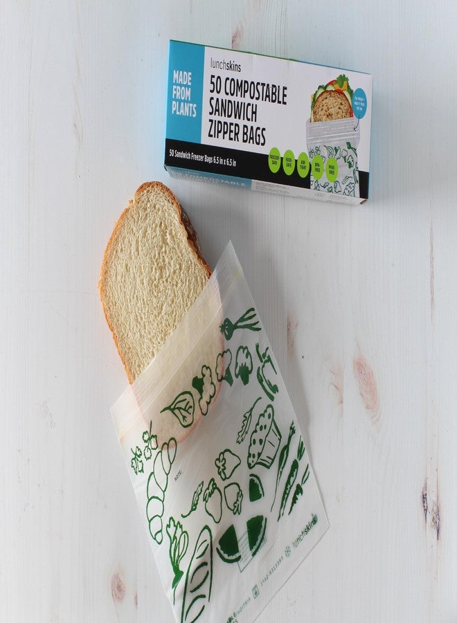 Lunchskins Ziptop BPI Certified Compostable & Resealable Freezer-Safe Food Storage Bags, Sandwich Size, 50 Bags - Eco-Friendly, Made Without PFAS and BPA - Image 3
