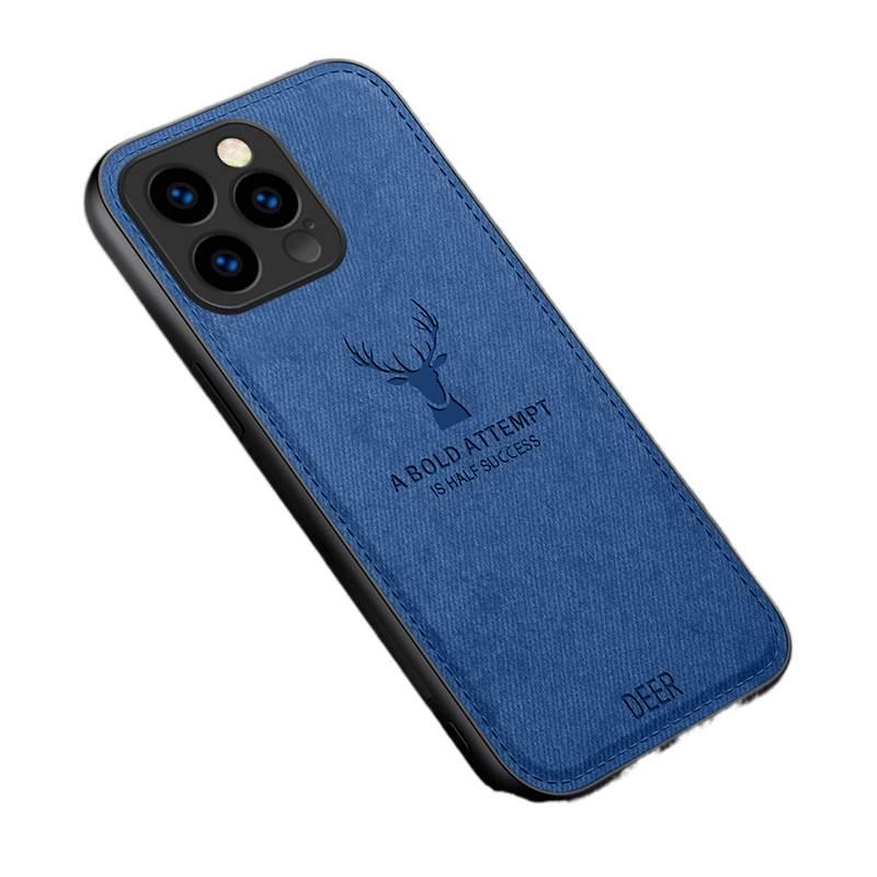 غطاء واقي بسيليكون لـ iPhone 14 / 14 Plus / 14 Pro / 14 Pro Max مع حماية من السقوط وتغطية كاملة مع مقاوم للصدمات مع نسيج القماش مع نقش رأس الغزال باللون رمادي من السيليكون للسفر - Image 4