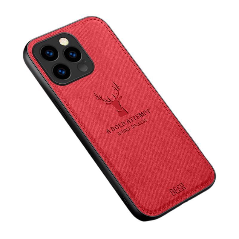 غطاء واقي بسيليكون لـ iPhone 14 / 14 Plus / 14 Pro / 14 Pro Max مع حماية من السقوط وتغطية كاملة مع مقاوم للصدمات مع نسيج القماش مع نقش رأس الغزال باللون رمادي من السيليكون للسفر - Image 2
