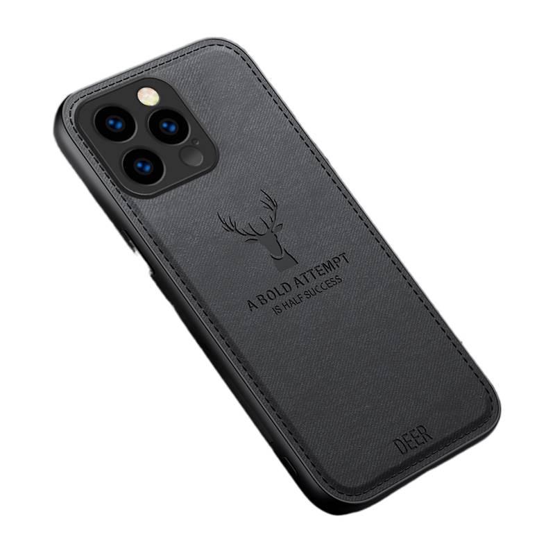 غطاء واقي بسيليكون لـ iPhone 14 / 14 Plus / 14 Pro / 14 Pro Max مع حماية من السقوط وتغطية كاملة مع مقاوم للصدمات مع نسيج القماش مع نقش رأس الغزال باللون رمادي من السيليكون للسفر - Image 5