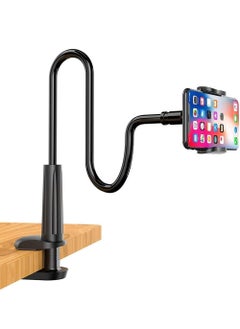 LIXES Gooseneck Phone Holder for Bed, 360° Rotate Support Rod One-Hand Adjustable Cell Phone Holder, Flexible Long Arm Headboard Clip Clamp Cell Phone Stand, Compatible with All 4.7-7" Devices  - Image 1