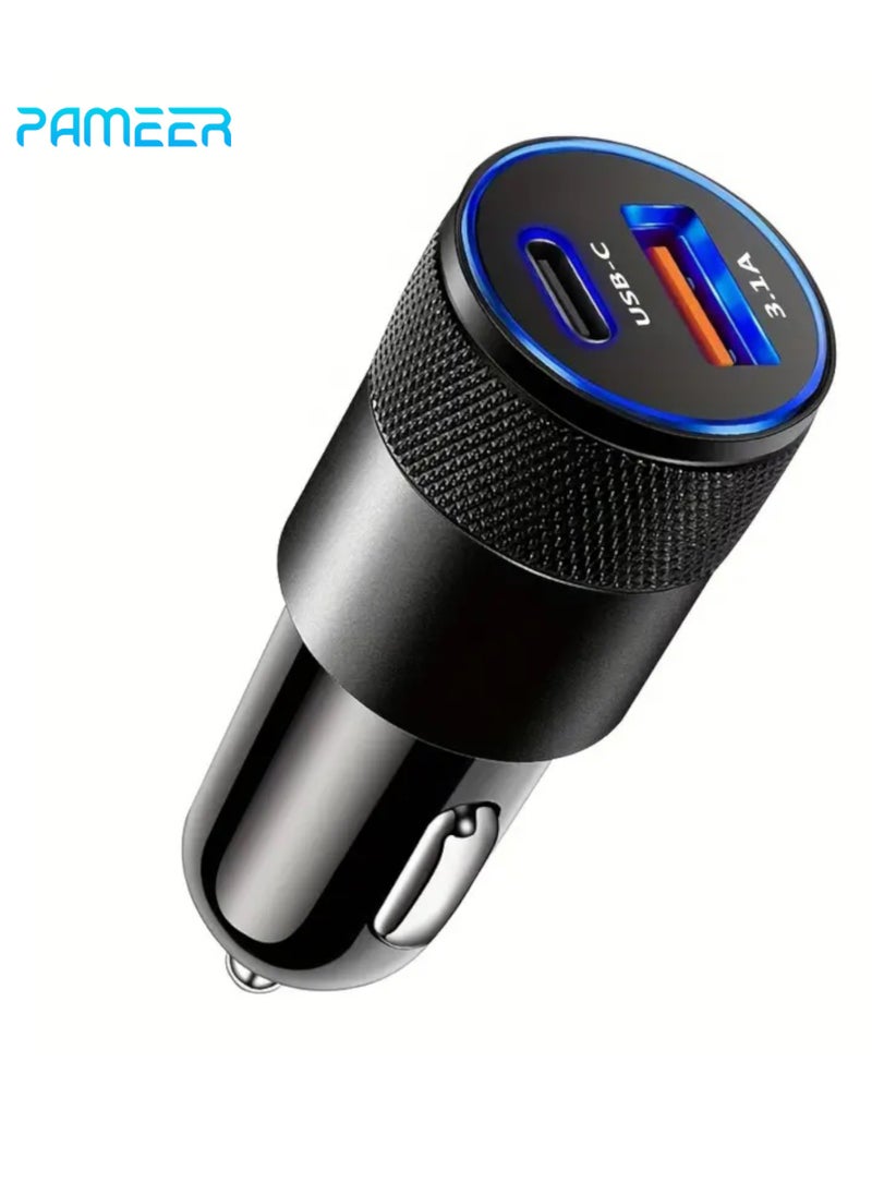 PAMEER - Two Ports Car Charger 3.1A USB+PD/USB-C Metal Car Charger Suitable For Various Mobile Phone Ports Supports Car Power Adapter Fast Charging  Plug for Steam Deck For iPhone, iPad, Samsung, Android - Image 1