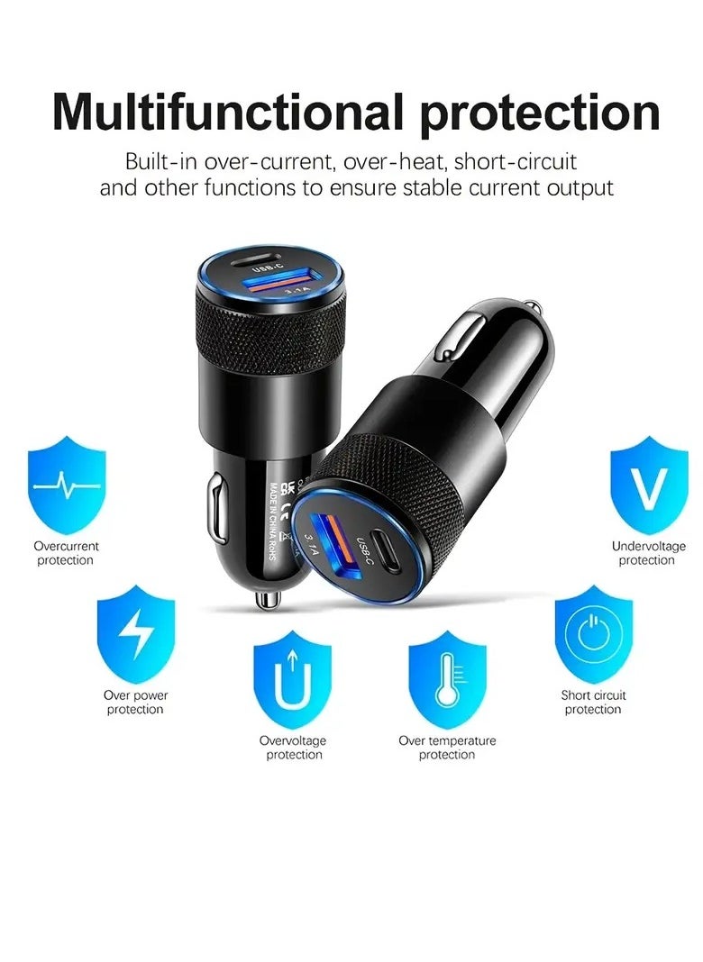 PAMEER - Two Ports Car Charger 3.1A USB+PD/USB-C Metal Car Charger Suitable For Various Mobile Phone Ports Supports Car Power Adapter Fast Charging  Plug for Steam Deck For iPhone, iPad, Samsung, Android - Image 1