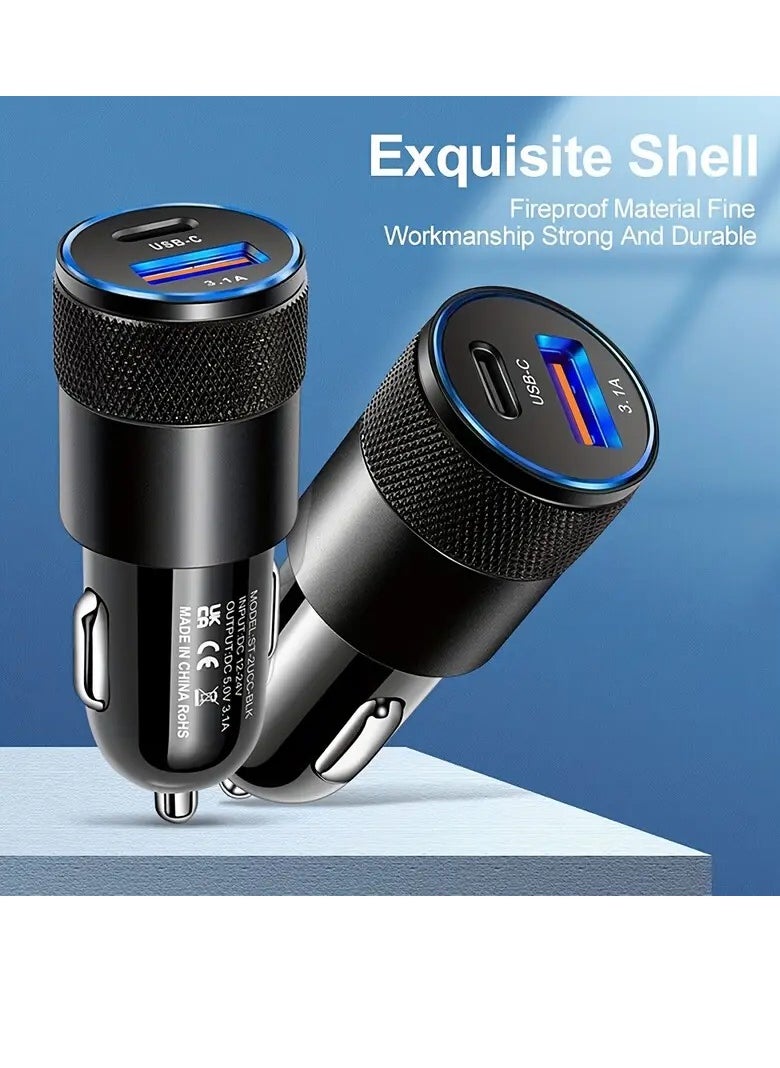 PAMEER - Two Ports Car Charger 3.1A USB+PD/USB-C Metal Car Charger Suitable For Various Mobile Phone Ports Supports Car Power Adapter Fast Charging  Plug for Steam Deck For iPhone, iPad, Samsung, Android - Image 1