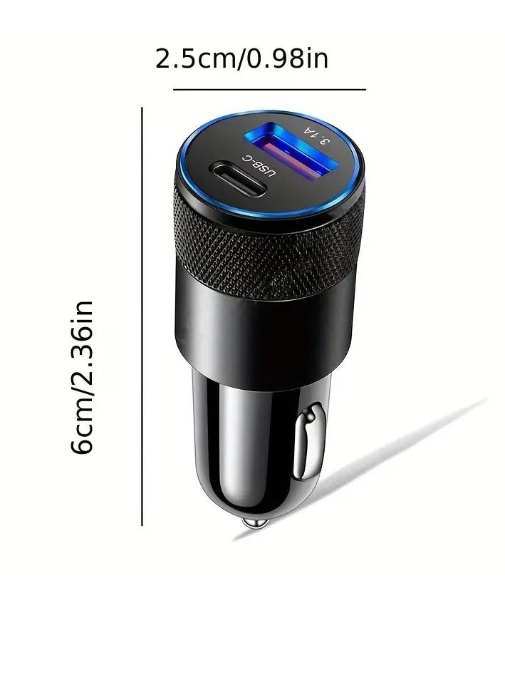 PAMEER - Two Ports Car Charger 3.1A USB+PD/USB-C Metal Car Charger Suitable For Various Mobile Phone Ports Supports Car Power Adapter Fast Charging  Plug for Steam Deck For iPhone, iPad, Samsung, Android - Image 1