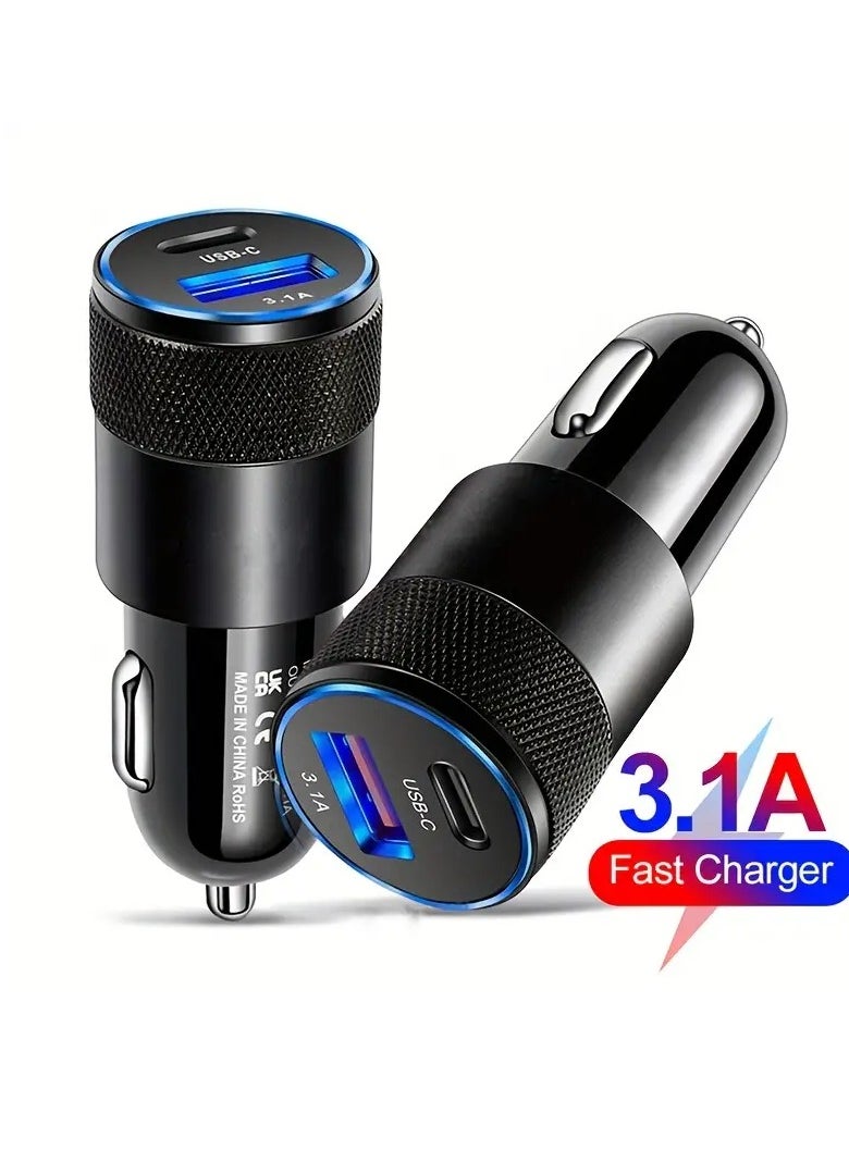 PAMEER - Two Ports Car Charger 3.1A USB+PD/USB-C Metal Car Charger Suitable For Various Mobile Phone Ports Supports Car Power Adapter Fast Charging  Plug for Steam Deck For iPhone, iPad, Samsung, Android - Image 1