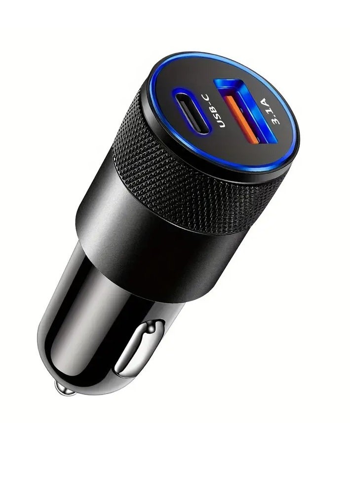PAMEER - Two Ports Car Charger 3.1A USB+PD/USB-C Metal Car Charger Suitable For Various Mobile Phone Ports Supports Car Power Adapter Fast Charging  Plug for Steam Deck For iPhone, iPad, Samsung, Android - Image 1