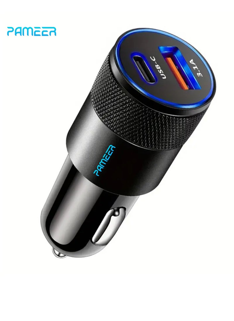 PAMEER - Two Ports Car Charger 3.1A USB+PD/USB-C Metal Car Charger Suitable For Various Mobile Phone Ports Supports Car Power Adapter Fast Charging  Plug for Steam Deck For iPhone, iPad, Samsung, Android - Image 1
