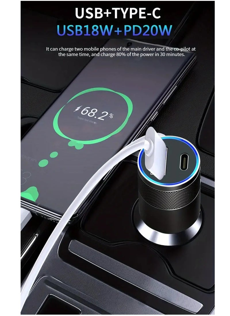 PAMEER - Two Ports Car Charger 3.1A USB+PD/USB-C Metal Car Charger Suitable For Various Mobile Phone Ports Supports Car Power Adapter Fast Charging  Plug for Steam Deck For iPhone, iPad, Samsung, Android - Image 1