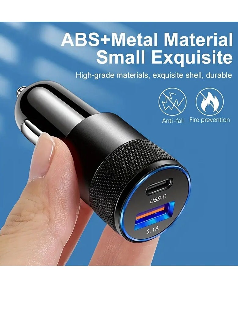 PAMEER - Two Ports Car Charger 3.1A USB+PD/USB-C Metal Car Charger Suitable For Various Mobile Phone Ports Supports Car Power Adapter Fast Charging  Plug for Steam Deck For iPhone, iPad, Samsung, Android - Image 1