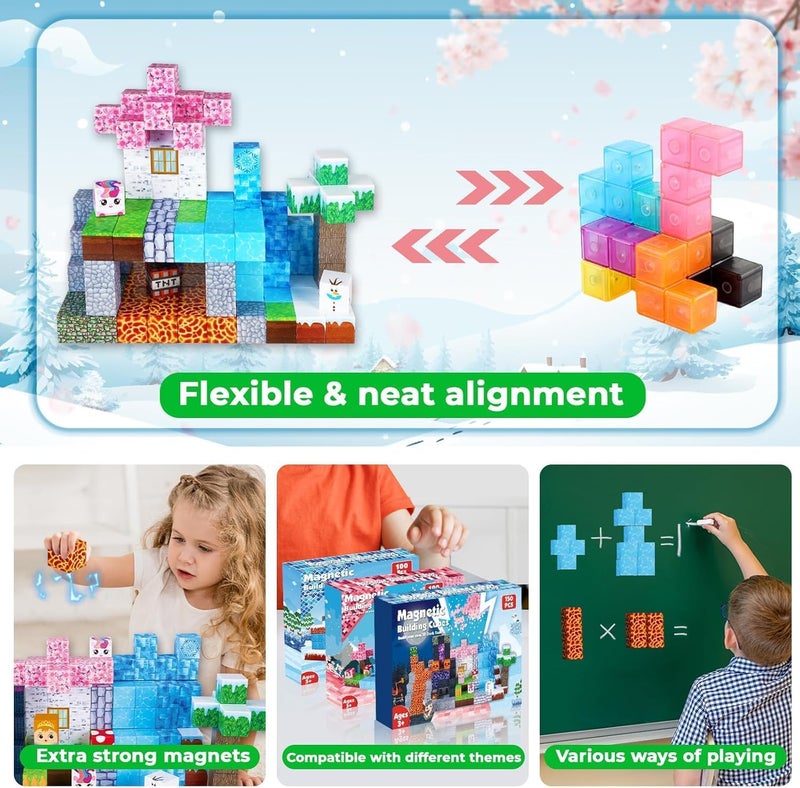 Moonmen Magnetic Building Blocks Set, Mine Magnet World Set For Toddler Educational STEM Construction Toy, Non-Toxic ABS Material Magnet Cubes Construction Toys (150 Pcs Magma Forest) - Image 5