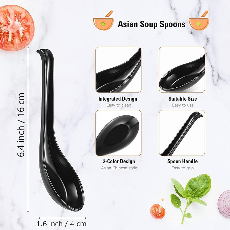 Comicfs Asian Soup Spoons 12 pieces, Large Japanese Soup Spoons, Soba Rice Pho Ramen Noodle Soup Spoon, Chinese Won Ton Soup Spoon, Hook Style (Black) - Image 3