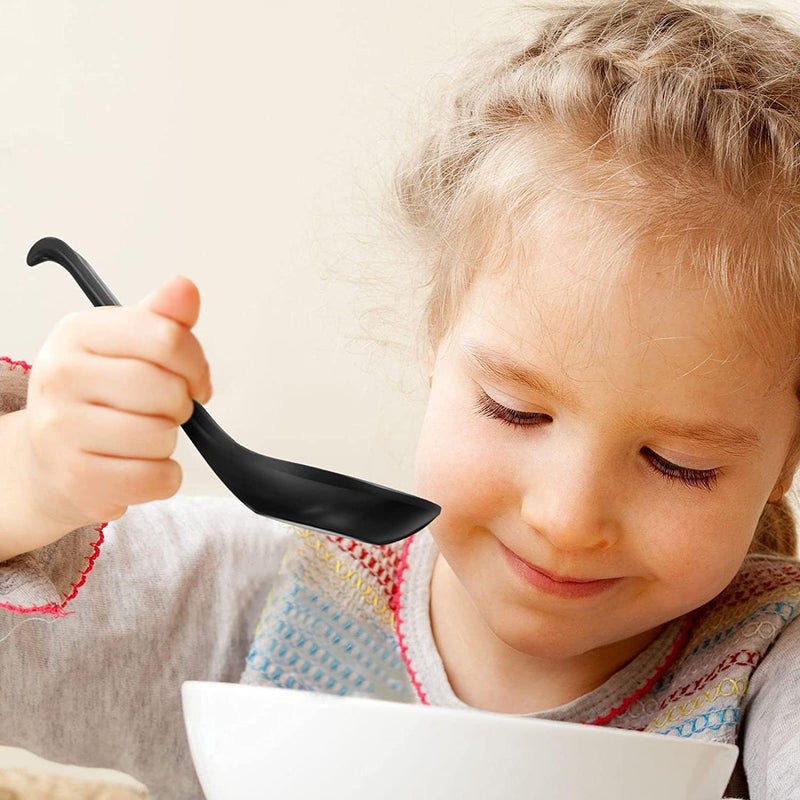 Comicfs Asian Soup Spoons 12 pieces, Large Japanese Soup Spoons, Soba Rice Pho Ramen Noodle Soup Spoon, Chinese Won Ton Soup Spoon, Hook Style (Black) - Image 4