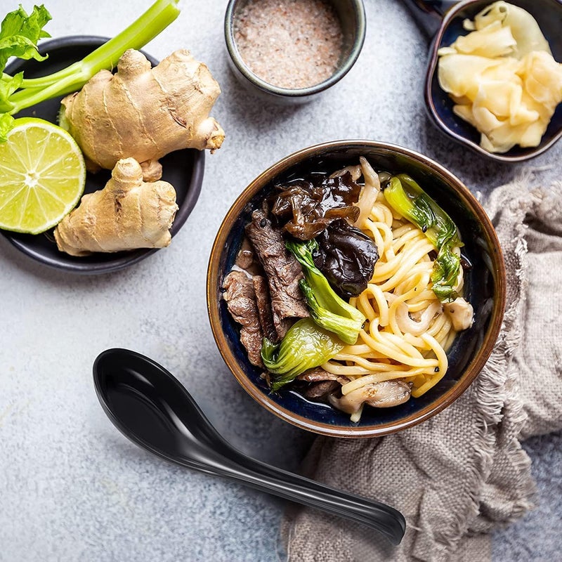 Comicfs Asian Soup Spoons 12 pieces, Large Japanese Soup Spoons, Soba Rice Pho Ramen Noodle Soup Spoon, Chinese Won Ton Soup Spoon, Hook Style (Black) - Image 5