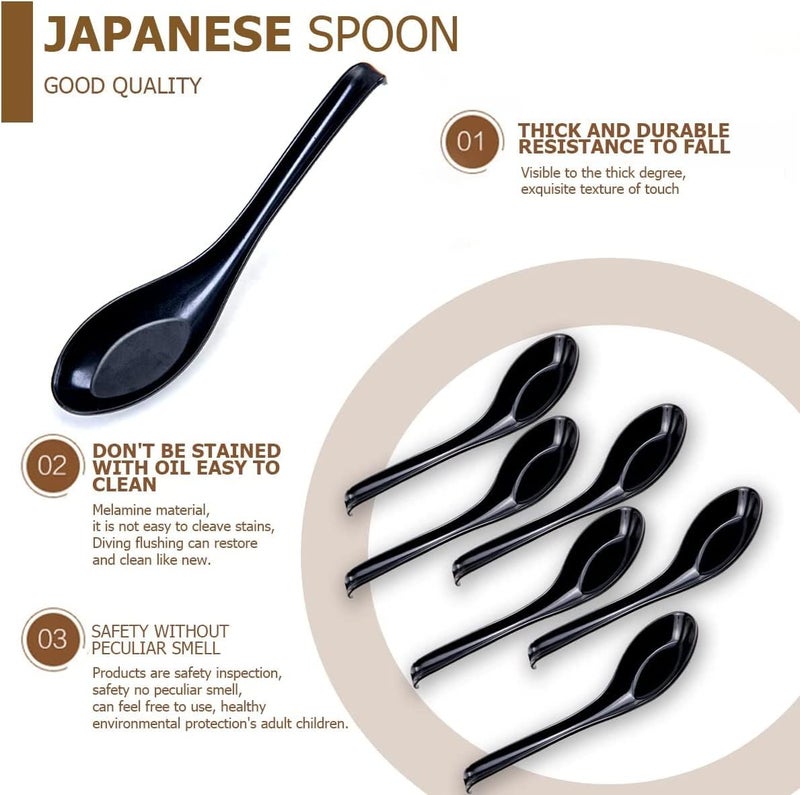 Comicfs Asian Soup Spoons 12 pieces, Large Japanese Soup Spoons, Soba Rice Pho Ramen Noodle Soup Spoon, Chinese Won Ton Soup Spoon, Hook Style (Black) - Image 2