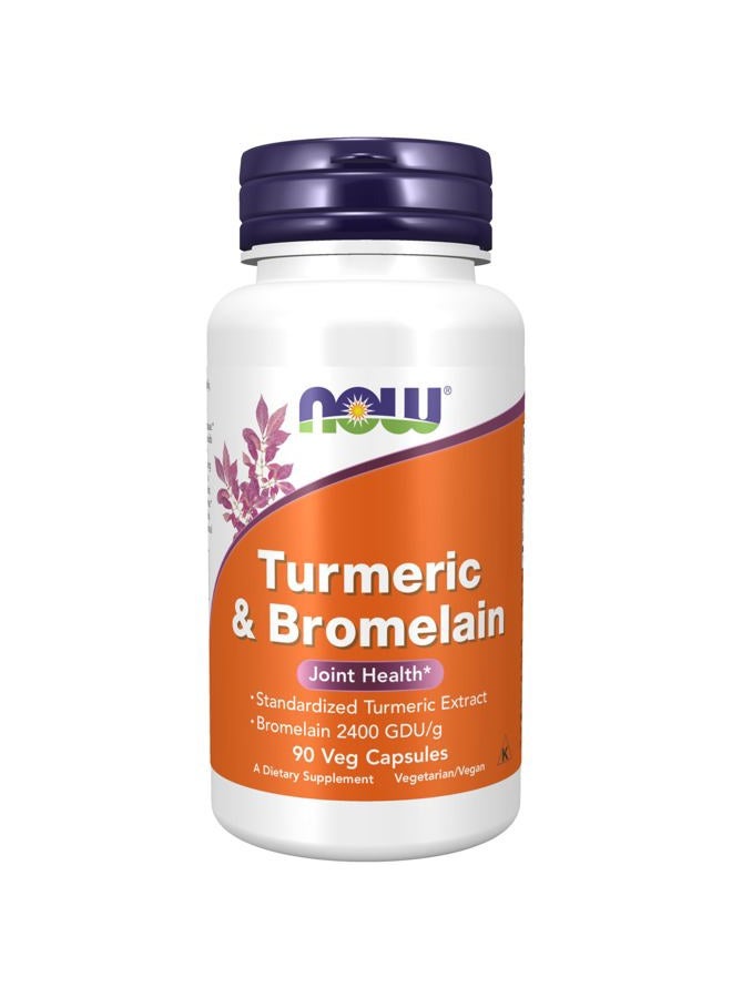 now Supplements, Turmeric & Bromelain (Standardized Turmeric Extract) with Bromelain 2400 GDU/g, 90 Veg Capsules - Image 1