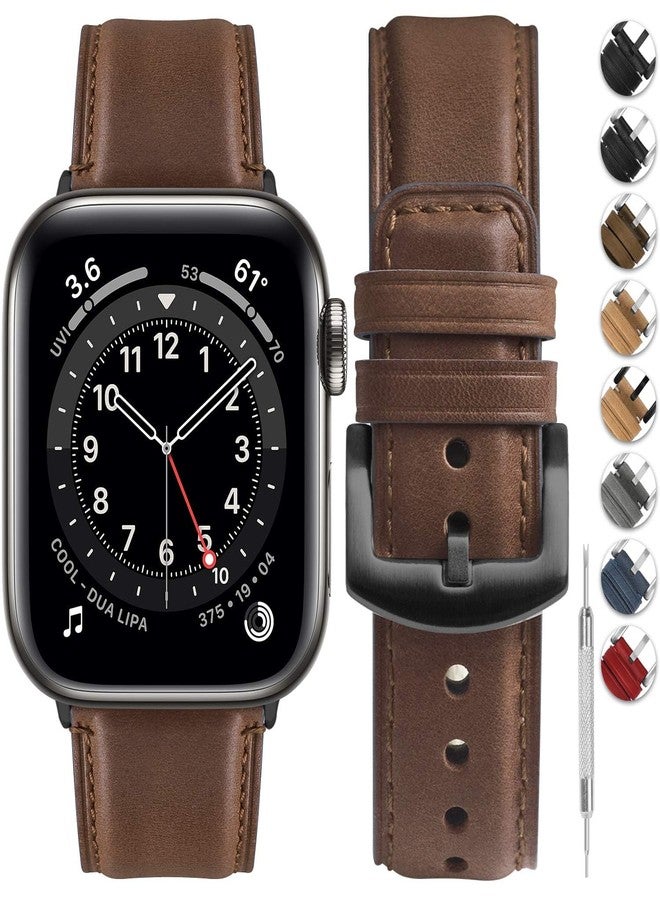 Fullmosa Premium Leather Bands Compatible with Apple Watch Strap 49mm 46mm 45mm 44mm 42mm(Series 3 2 1),Yola Bracelet for iWatch Ultra3/2/1 SE2 SE Series 11 10 9 8 7 6 5 4 3 2 1, Dark Brown - Image 1