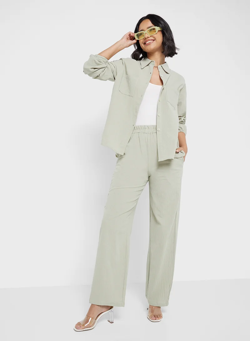 Ginger Cotton Oversize Shirt & Wide Leg Pant Set