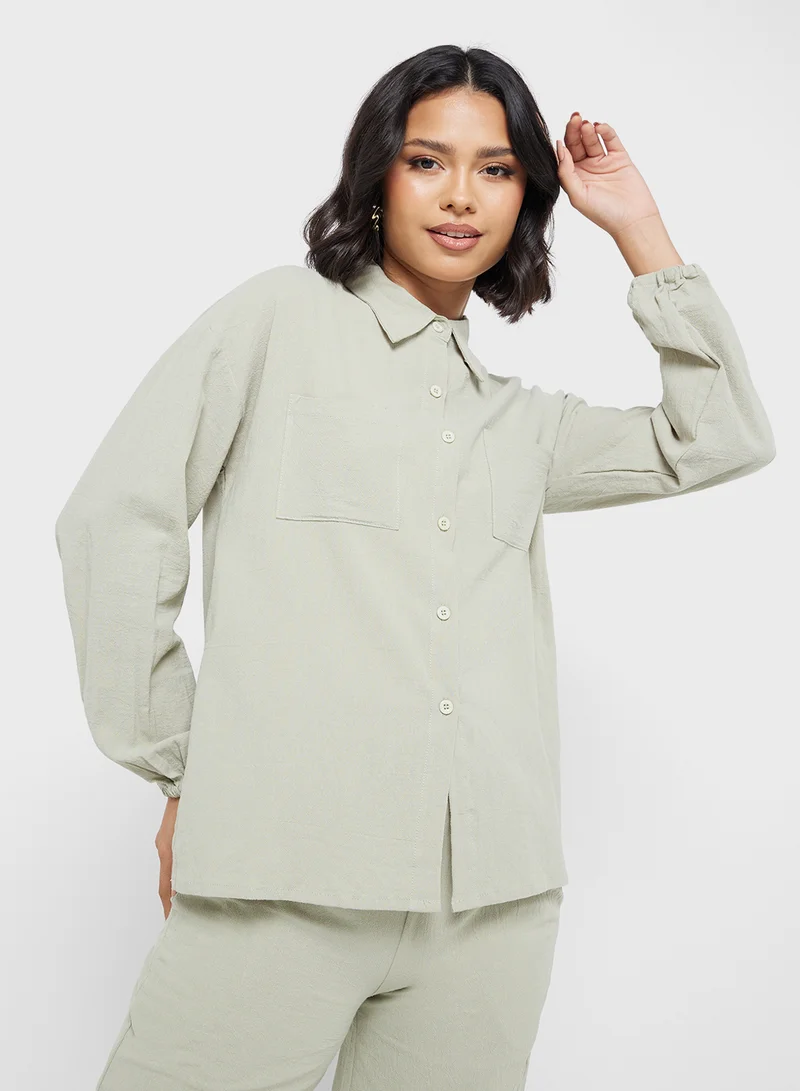 Ginger Cotton Oversize Shirt & Wide Leg Pant Set
