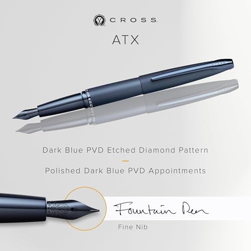Cross ATX Executive Sandblasted Dark Blue PVD Fountain Pen – Fine Nib, Smooth Writing, Premium Gift Box Included - Image 2