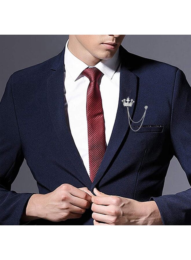 2PCS Men's Crown Hanging Chain Brooch with Stone Detailing, Engraving, Metal Crystal, Suit Stud Lapel Pin, Vintage Rhinestone Breastpin Wedding Brooch Pin, Gold and Silver - Image 5